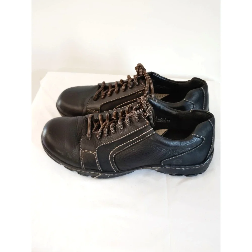 Born Nigel Men'9.5 Black Leather Lace Up Streetwear Biker Casual Oxford Shoes